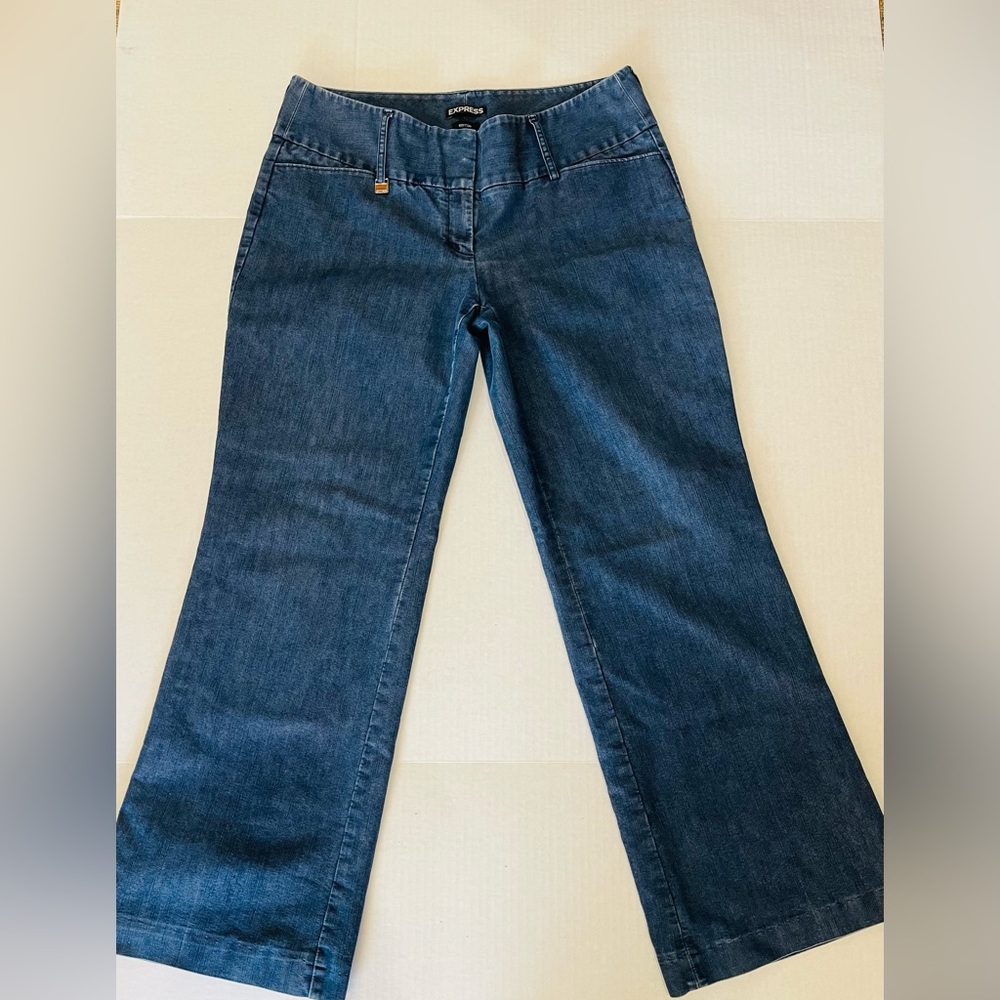Express Women's Dark Blue Wide Leg Jeans